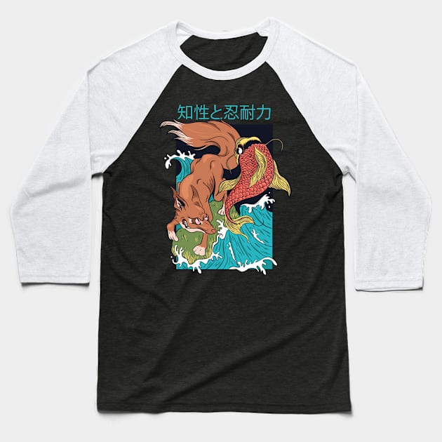 Fox and Fish Baseball T-Shirt by Hmus